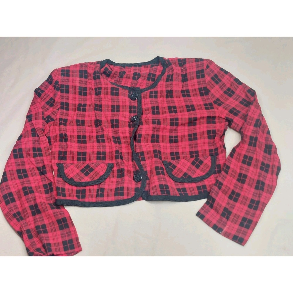 True Vintage 80s 90s Red Black Plaid Crop Top Long Shirt  Grunge Y2K Academia